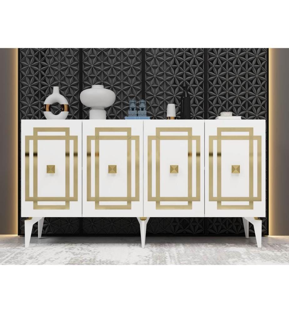 Konsole, Weiss, Gold, 100 % MELAMINBESCHICHTETE SPANPLATTE