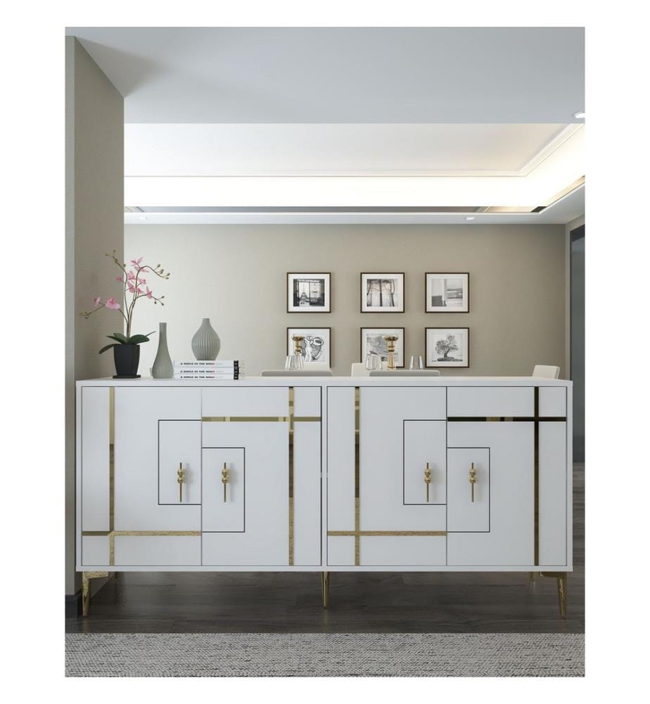 Konsole, Weiss, Gold, 100 % MELAMINBESCHICHTETE SPANPLATTE