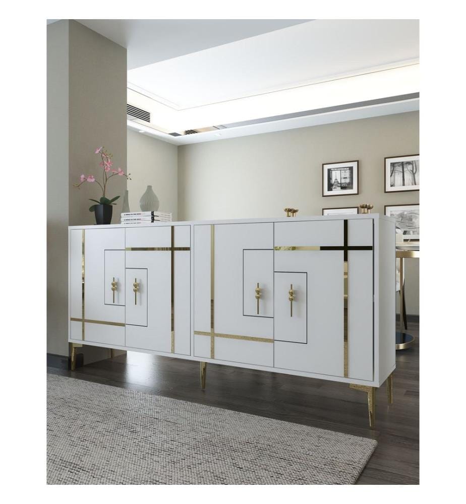 Konsole, Weiss, Gold, 100 % MELAMINBESCHICHTETE SPANPLATTE