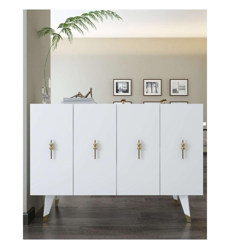 Console, blanc, doré, panneau de particules 100 % mélaminé