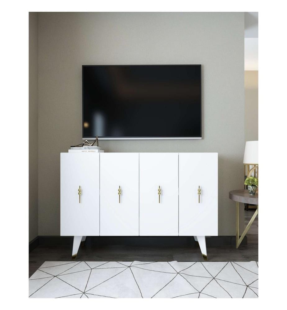 Console, blanc, doré, panneau de particules 100 % mélaminé