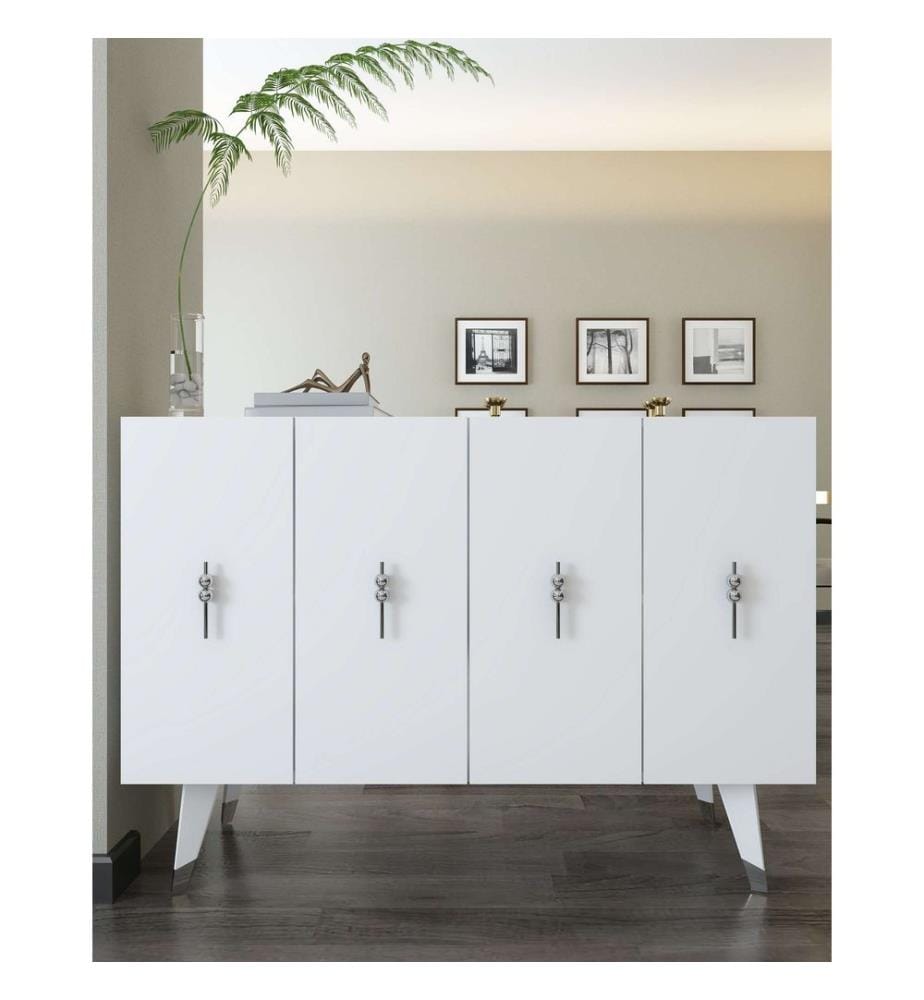 Console, blanc, argenté, panneau de particules 100 % mélaminé