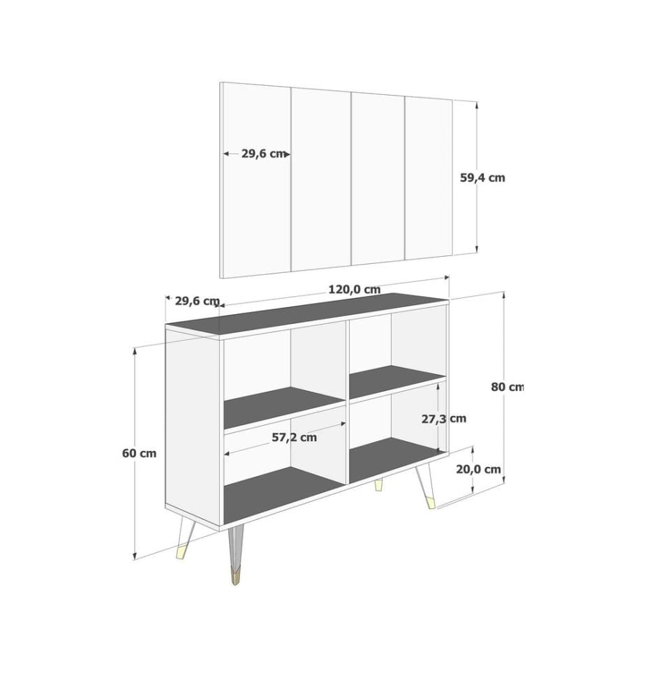 Console, blanc, noir, doré, PANNEAU DE PARTICULES ENTIÈREMENT RECOUVERT DE MÉLAMINE
