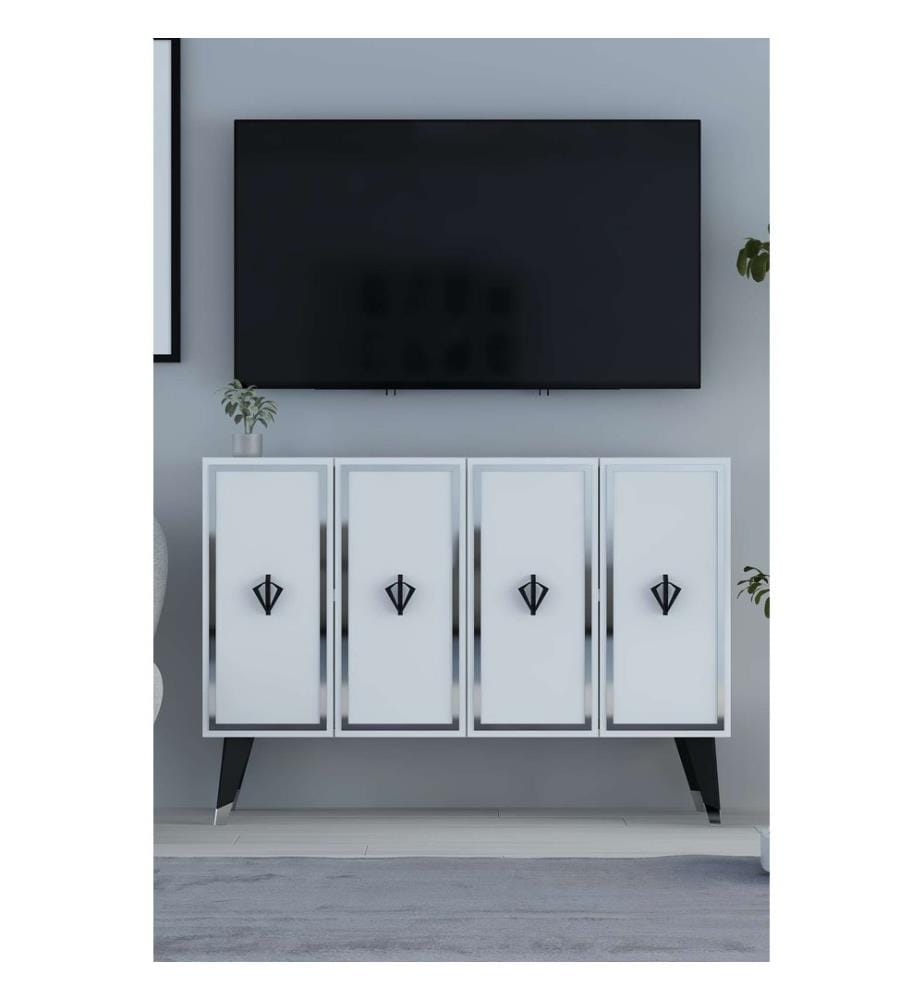 Console, blanc, noir, argent, PANNEAU DE PARTICULES ENTIÈREMENT RECOUVERT DE MÉLAMINE