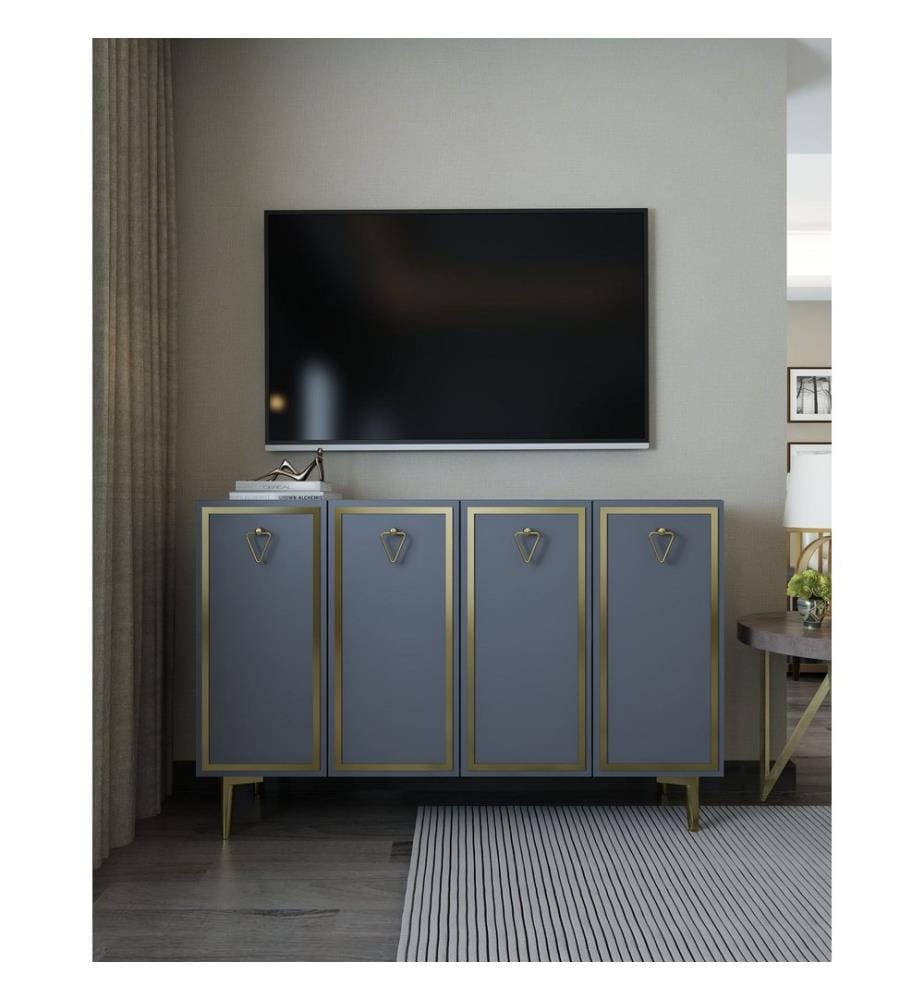 Console, anthracite, doré, PANNEAU DE PARTICULES ENTIÈREMENT RECOUVERT DE MÉLAMINE