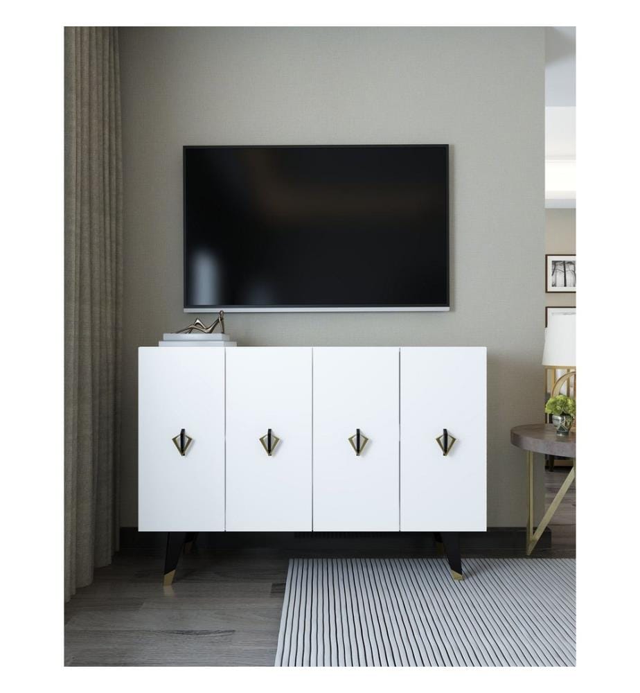 Console, blanc, noir, doré, PANNEAU DE PARTICULES ENTIÈREMENT RECOUVERT DE MÉLAMINE