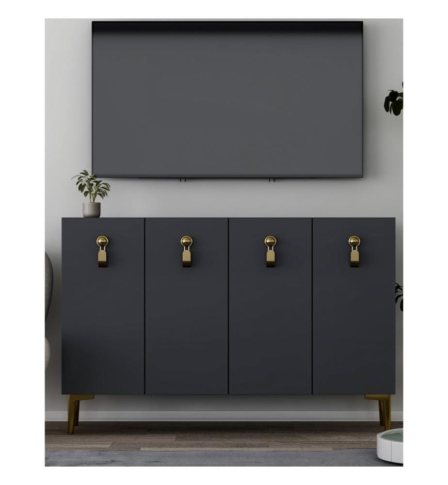 Console, anthracite, doré, panneau de particules 100 % mélaminé