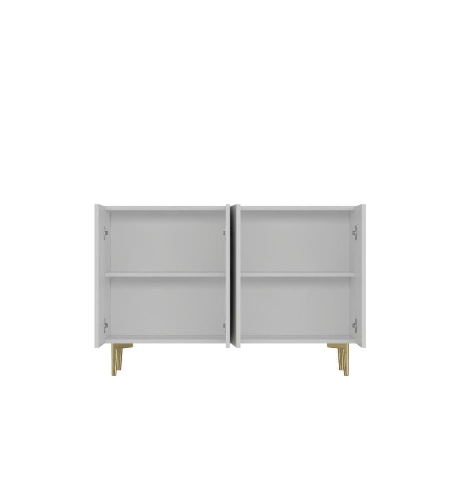 Console, blanche, dorée, PANNEAU DE PARTICULES ENTIÈREMENT RECOUVERT DE MÉLAMINE