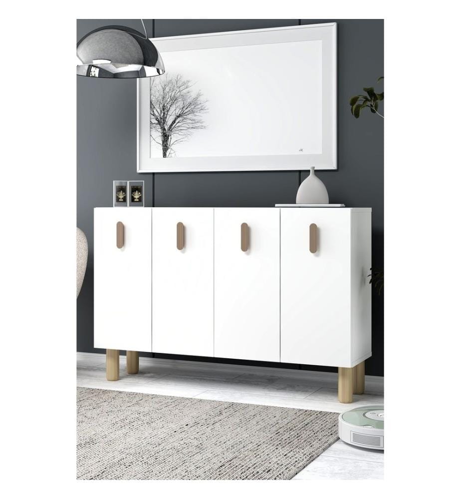 Konsole, Weiss, Saphir-Eiche, 100 % MELAMINBESCHICHTETE SPANPLATTE