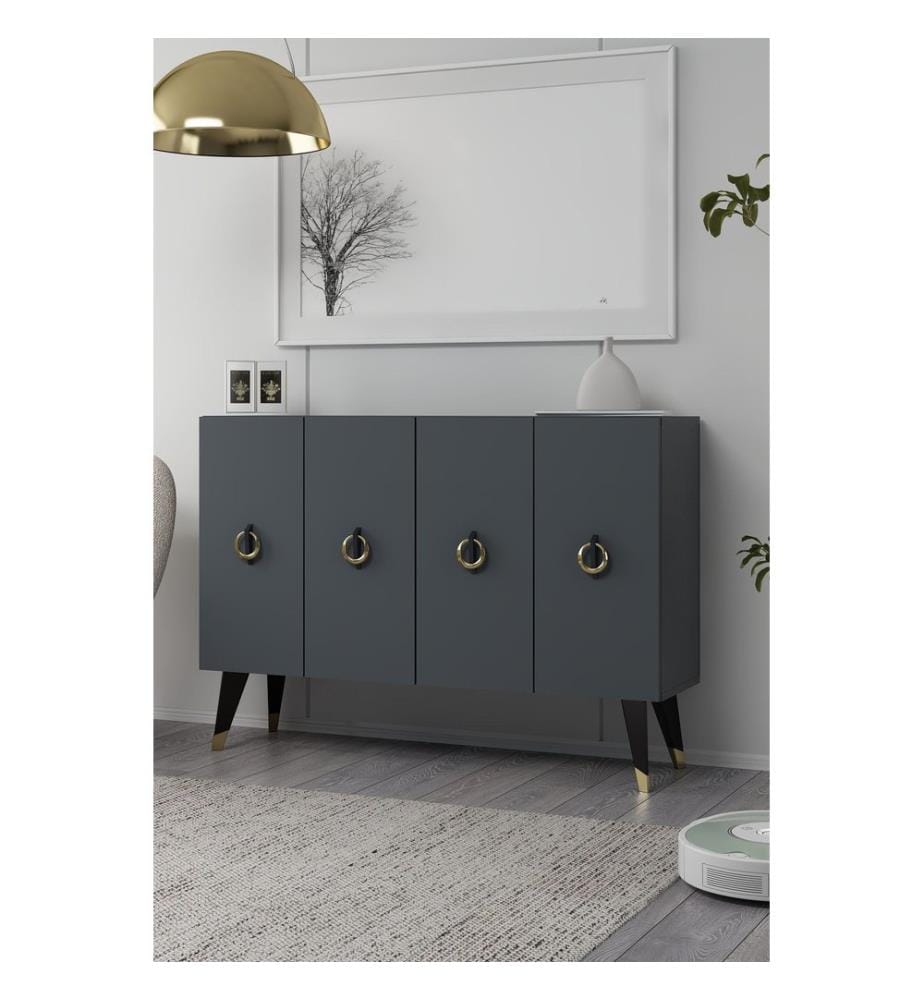 Console, anthracite, noir, doré, panneau de particules 100 % mélaminé