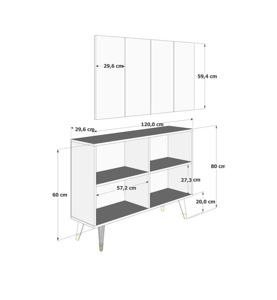 Console, anthracite, noir, doré, panneau de particules 100 % mélaminé