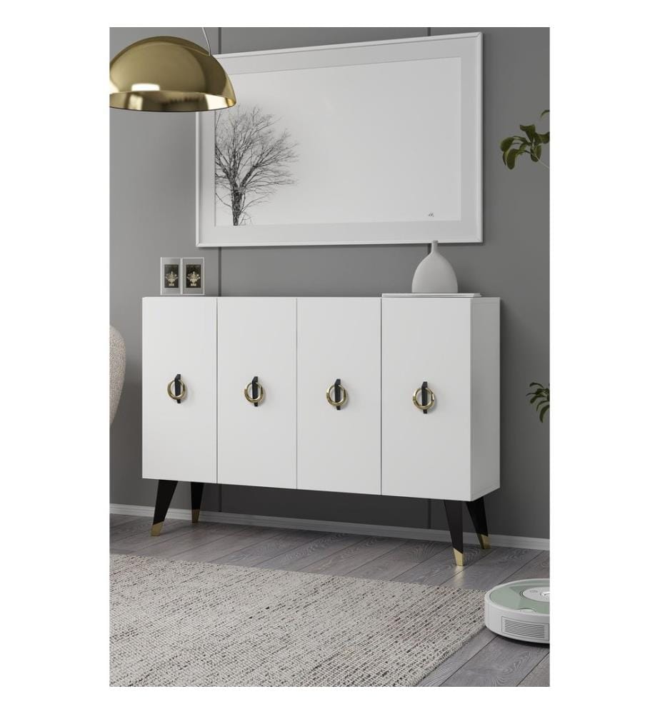 Console, blanc, noir, doré, panneau de particules 100 % mélaminé