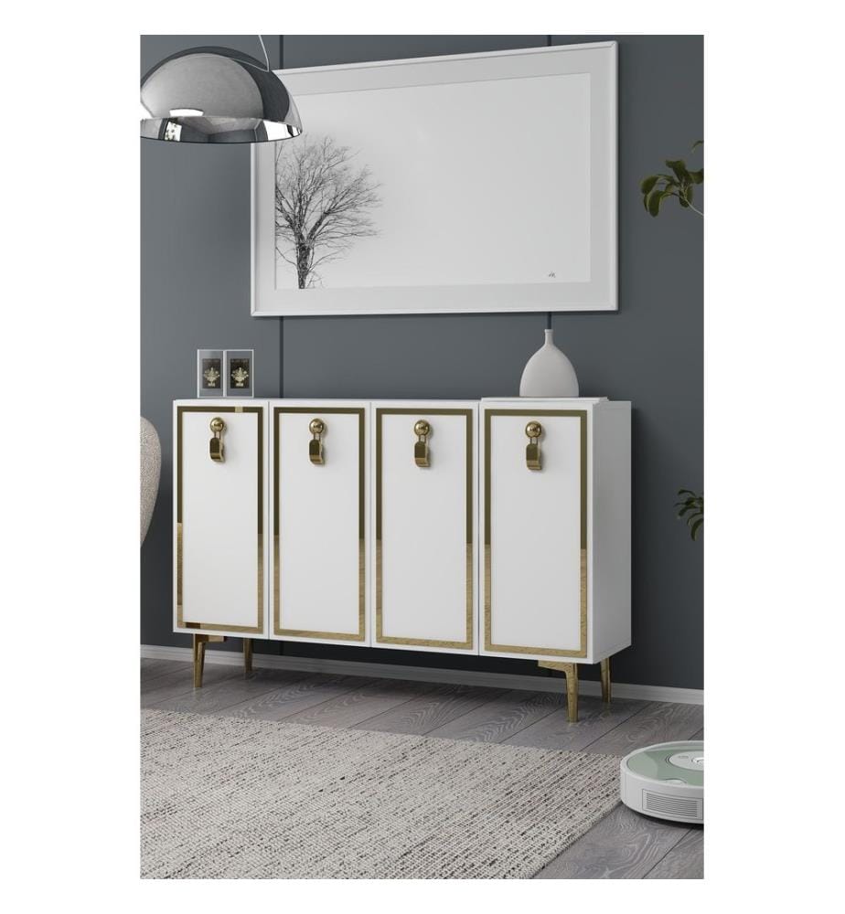 Konsole, Weiss, Gold, 100 % MELAMINBESCHICHTETE SPANPLATTE