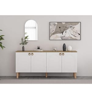 Console, blanche, panneau de particules 100 % mélaminé, miroir