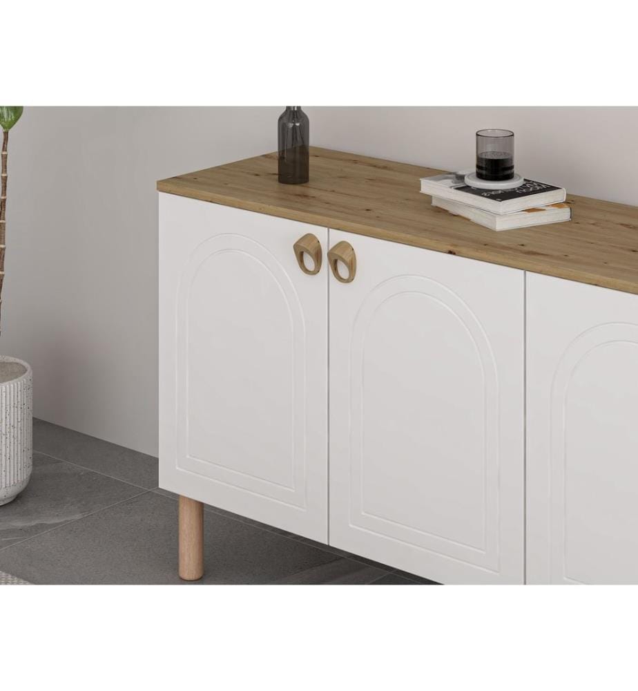 Console, blanche, panneau de particules 100 % mélaminé, miroir