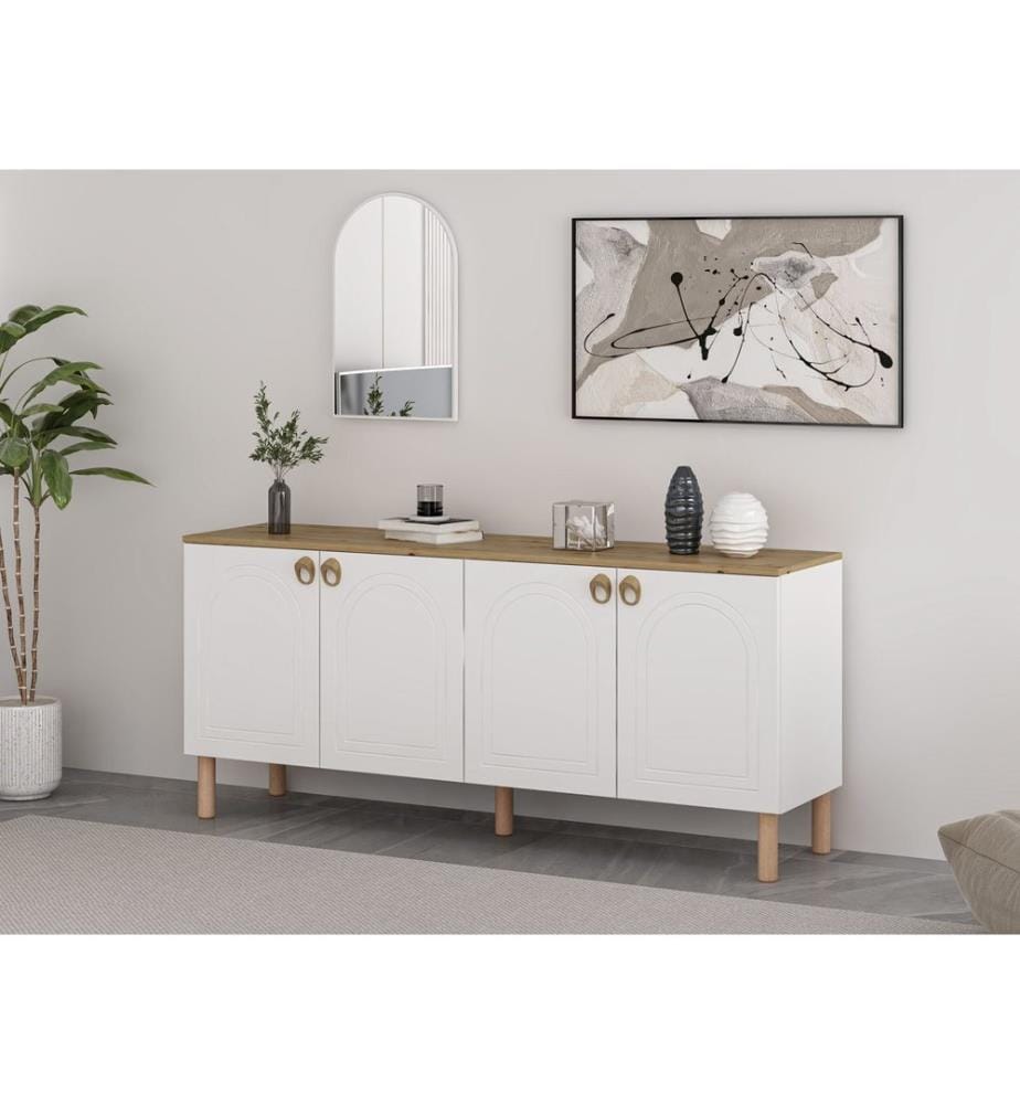 Console, blanche, panneau de particules 100 % mélaminé, miroir