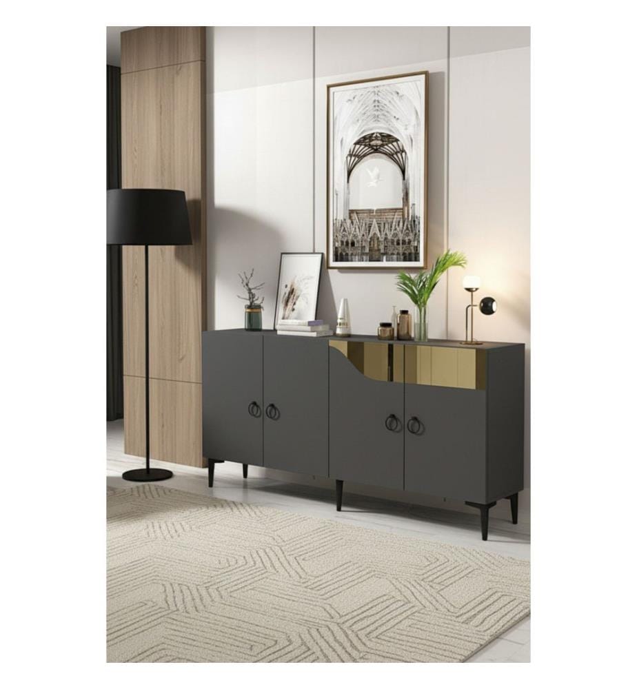 Konsole, Anthrazit, Gold, 100 % MELAMINBESCHICHTETE SPANPLATTE