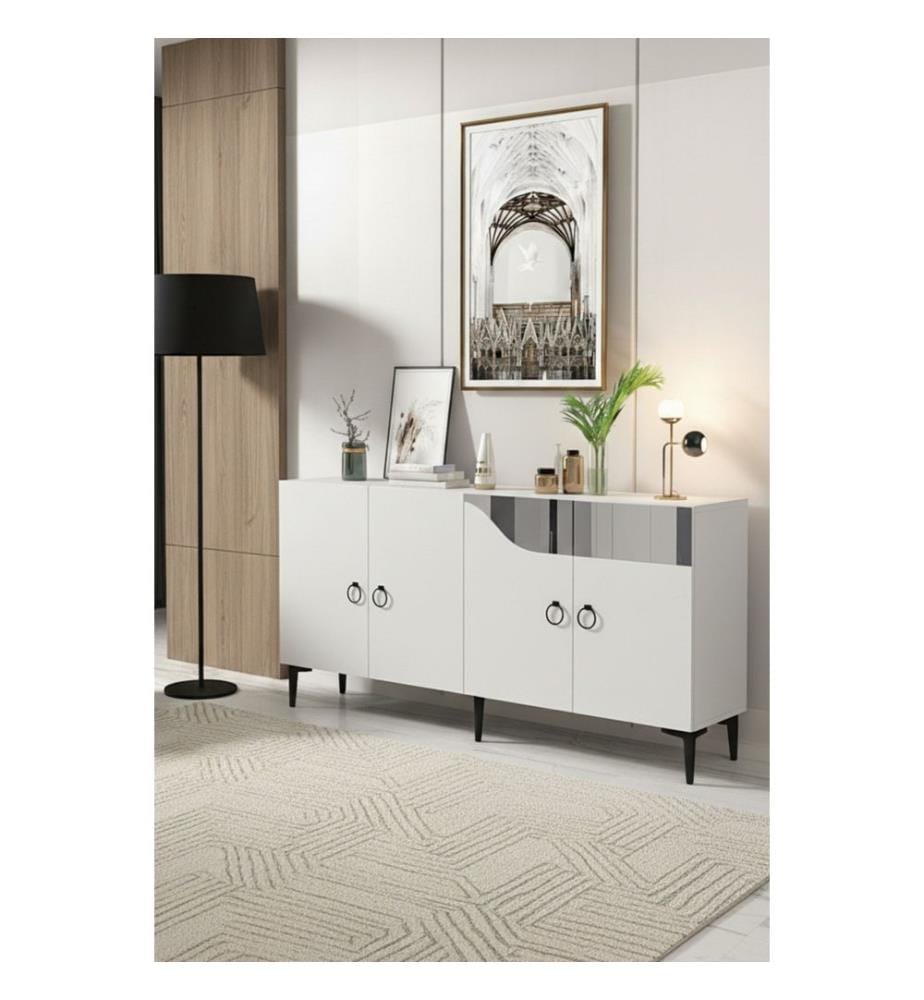 Console, blanc, argent, PANNEAU DE PARTICULES ENTIÈREMENT RECOUVERT DE MÉLAMINE