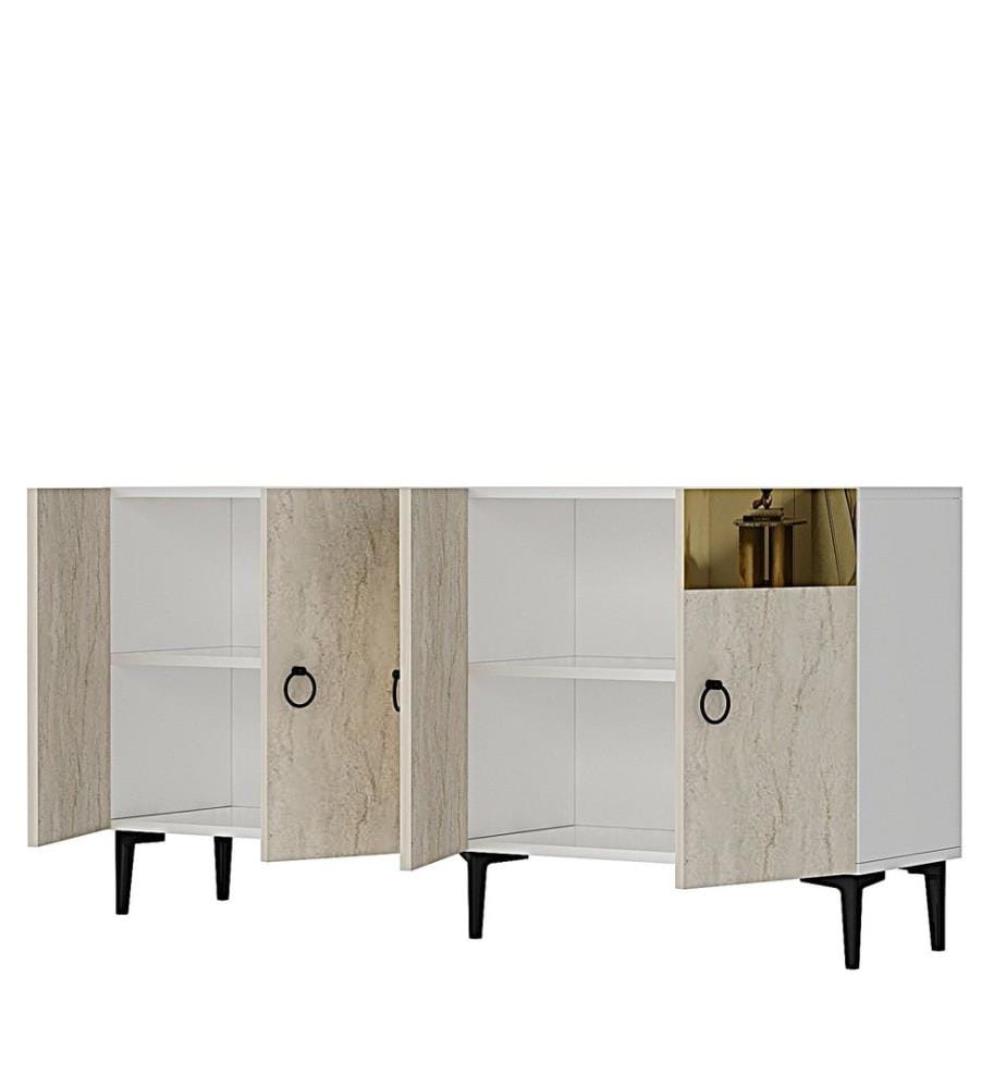Console, blanc, travertin, doré, PANNEAU DE PARTICULES ENTIÈREMENT RECOUVERT DE MÉLAMINE