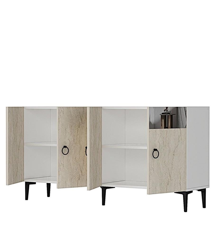 Konsole, Weiss, Travertin, Silber, 100 % MELAMINBESCHICHTETE SPANPLATTE