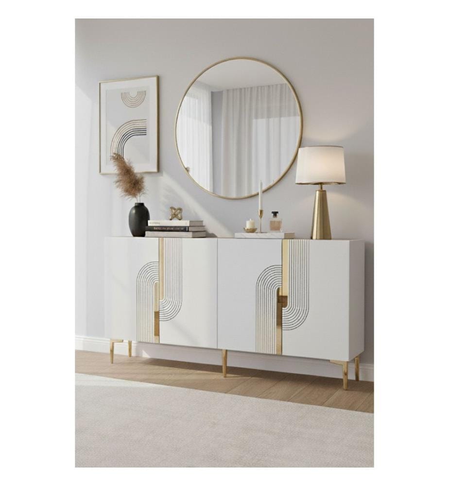 Console, bianco, oro, 100% MELAMINICO RIVESTITO IN PARTICELLE DI LEGNO