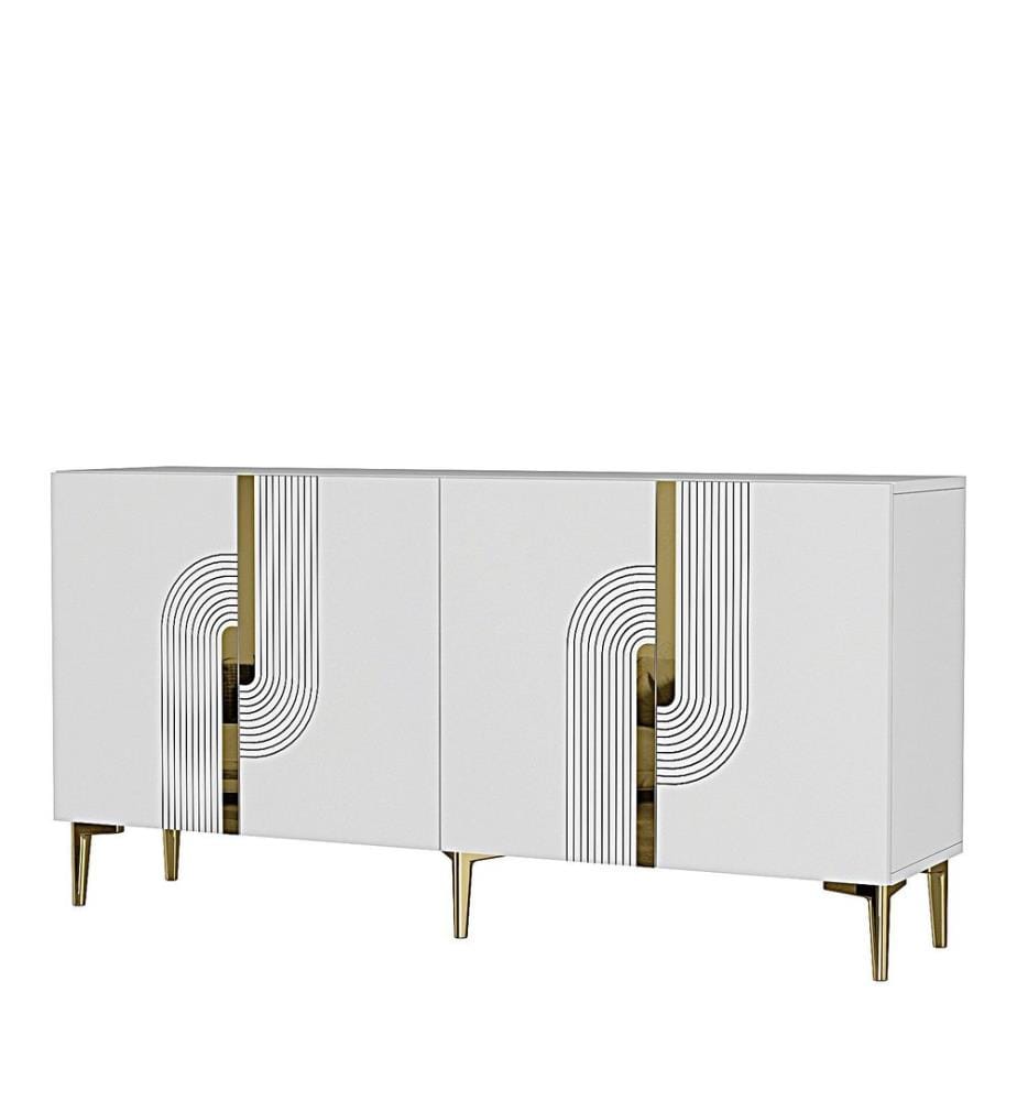 Console, bianco, oro, 100% MELAMINICO RIVESTITO IN PARTICELLE DI LEGNO
