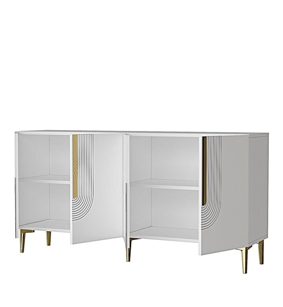 Console, bianco, oro, 100% MELAMINICO RIVESTITO IN PARTICELLE DI LEGNO