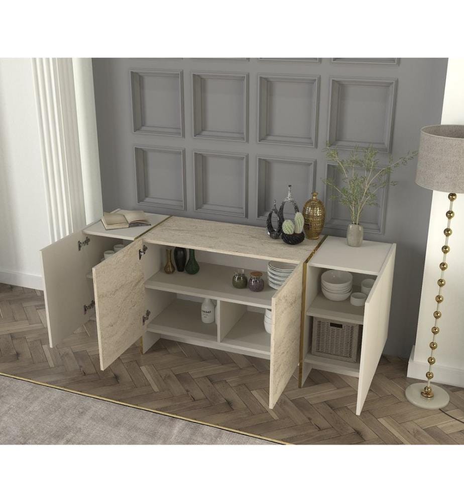 Console, travertin, grès, PANNEAU DE PARTICULES 100 % RECOUVERT DE MÉLAMINE