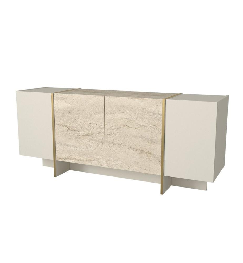 Console, travertin, grès, PANNEAU DE PARTICULES 100 % RECOUVERT DE MÉLAMINE