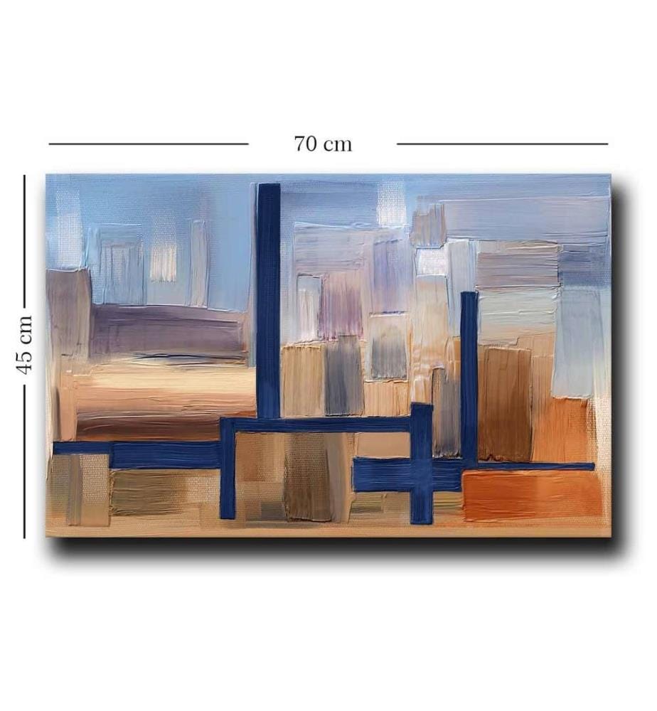 Decorative Canvas Painting, Navy Blue, Beige, Orange, Brown, 100% Canvas , Pine Wood Frame