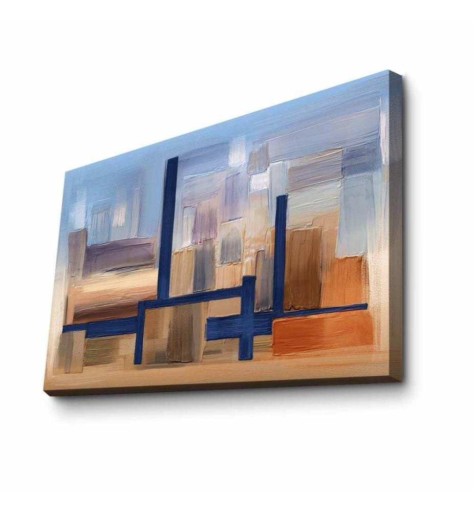 Decorative Canvas Painting, Navy Blue, Beige, Orange, Brown, 100% Canvas , Pine Wood Frame