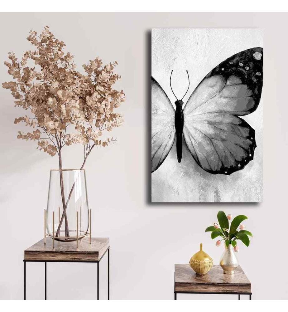 Peinture décorative sur toile, blanche, grise, noire, 100% toile, cadre en bois de pin