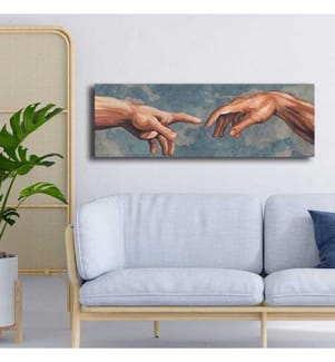 Peinture décorative sur toile, nue, bleue, beige, 100% toile, cadre en bois de pin