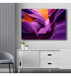 Peinture décorative sur toile, violet, rouge, orange, 100% toile, cadre en bois de pin