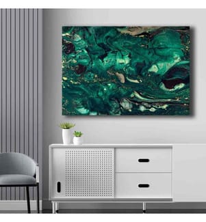 Peinture décorative sur toile, vert, crème, or, noir, 100% toile, cadre en bois de pin