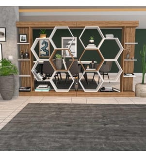 Bianco, Colore In Noce, Librerie, 177.4X140X29,6 cm, Piastra Di Particelle Con Rivestimento Melaminico
