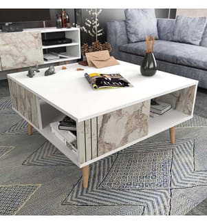 Weiss, Couchtische, 46,5X89,6X89,6 cm, Melaminbeschichtete Partikelplatte