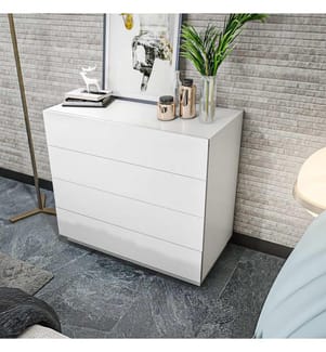 White, Chespli Di Cassetti, 81.6X90X45 cm, Piastra Di Particelle Rivestita Con Melamina