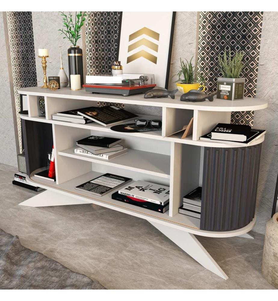 Sideboard, WhiteAnthracite, Melamine Coated Particle Board