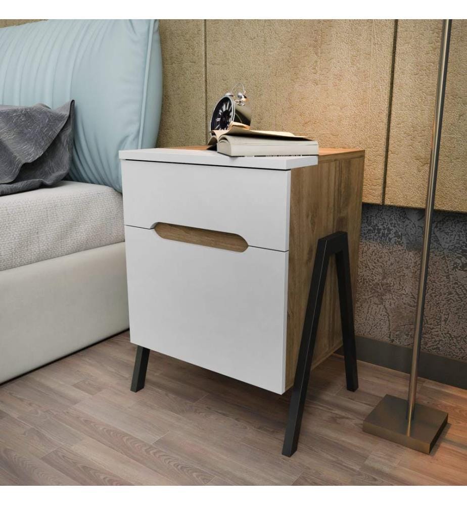 Nightstand, WalnutWhite, Melamine Coated Particle Board