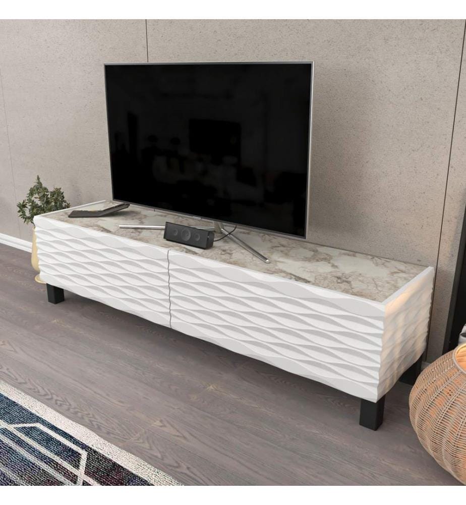 Blanc, Armoires Tv, 38X149.2X35 cm, Plaque De Particules Enrobée De Mélamine