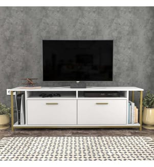 Porta TV, Bianco, Oro, Pannello di particelle rivestito di melamina
