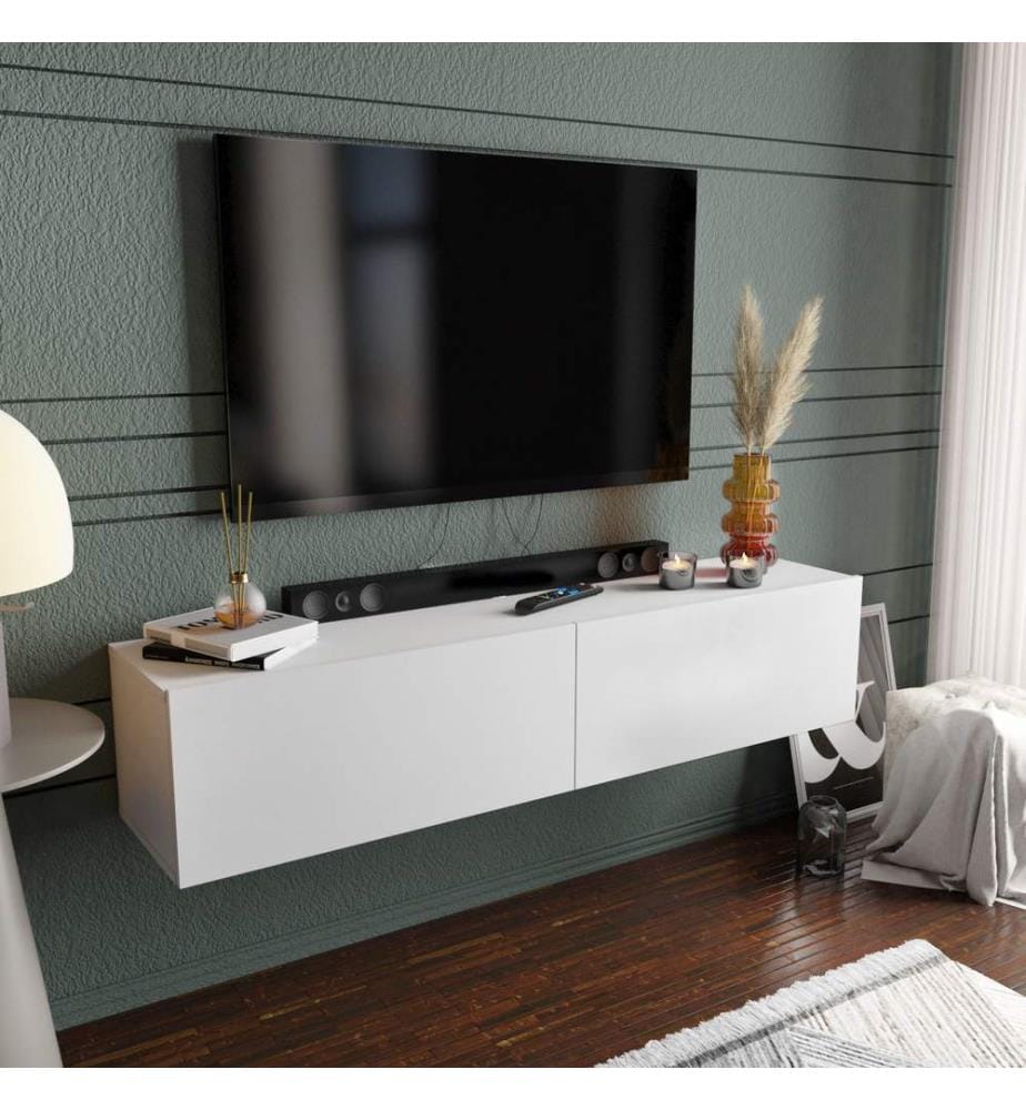 Blanc, Armoires Tv, 34.1X159.7X36,8 cm, Plaque De Particules Enrobée De Mélamine