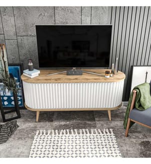 Porta TV, Rovere Oud, Bianco, Pannello di particelle rivestito in melamina