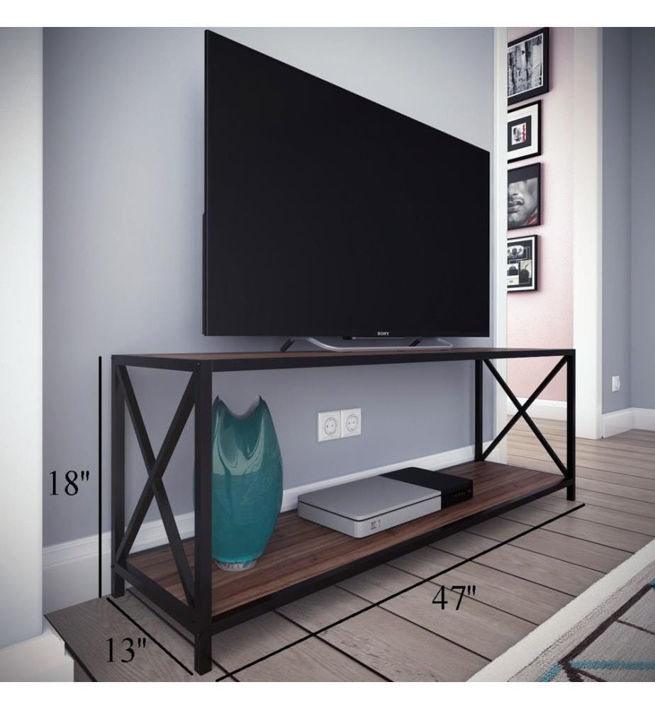 Nussbaumfarbe,Schwarz, Tv Schränke, 45,7X120X33 cm, Melaminbeschichtete Partikelplatte