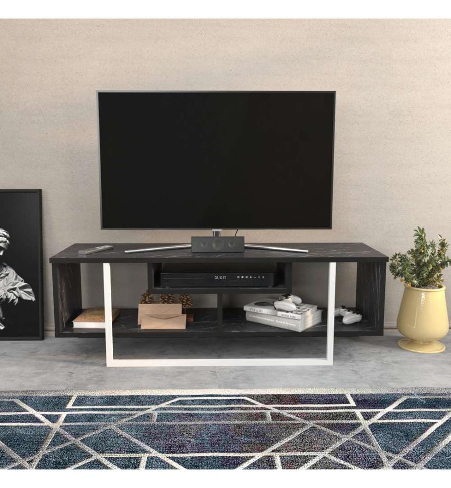 Schwarz,Weiss, Tv Schränke, 40,2X120X35,2 cm, Melaminbeschichtete Partikelplatte