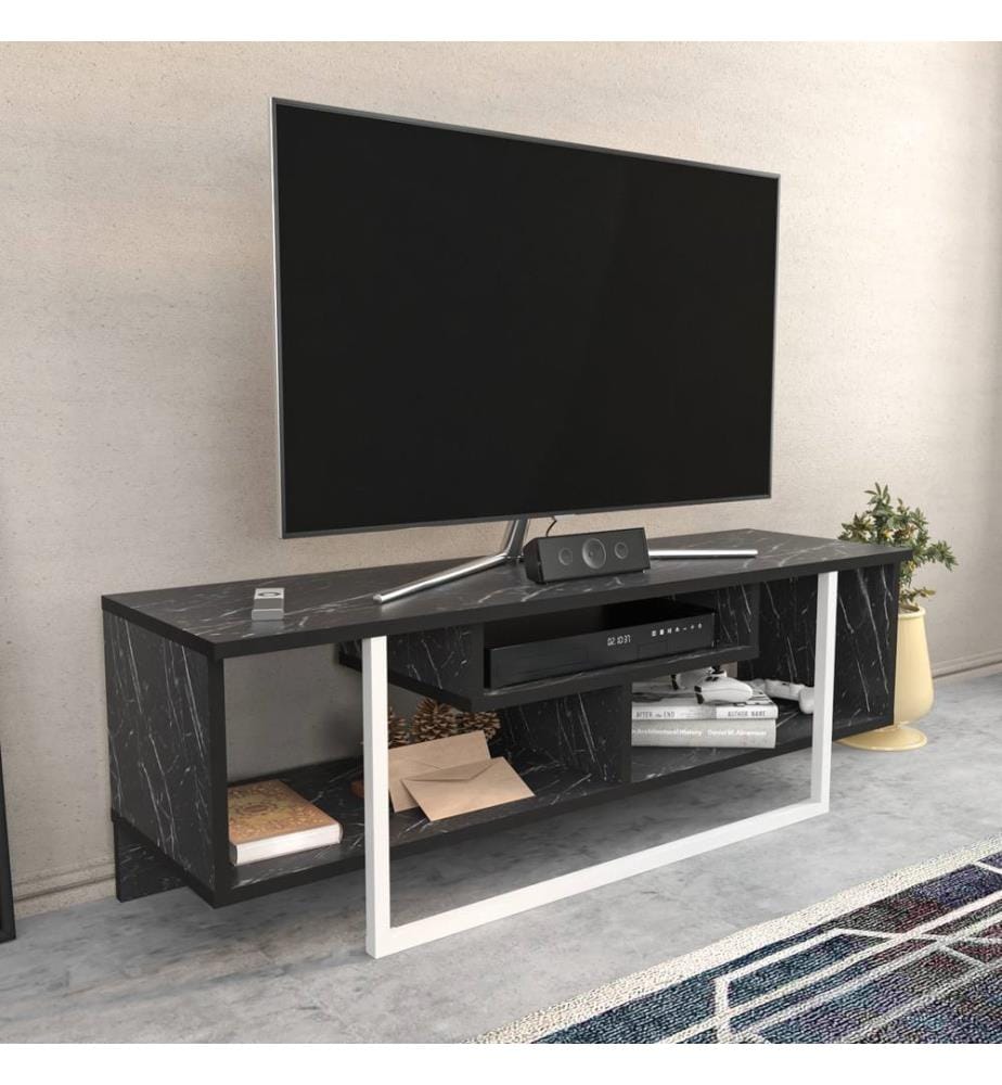 Schwarz,Weiss, Tv Schränke, 40,2X120X35,2 cm, Melaminbeschichtete Partikelplatte
