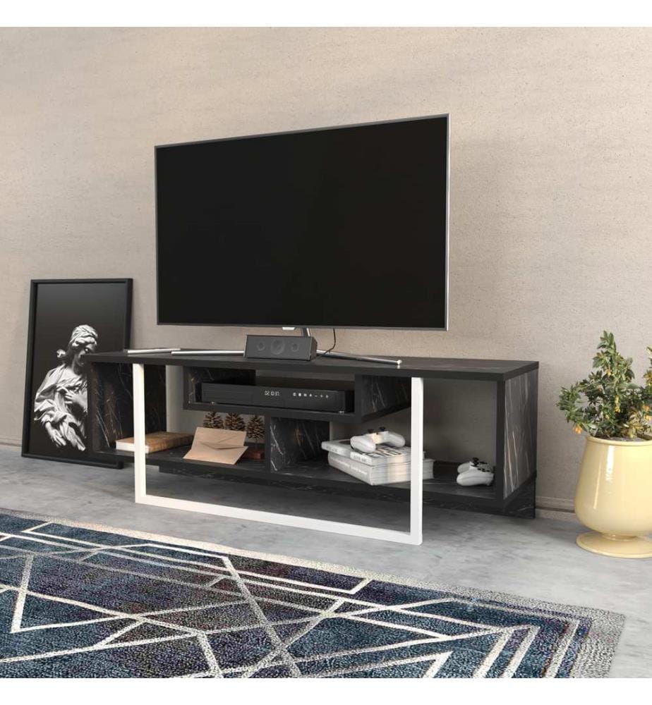 Schwarz,Weiss, Tv Schränke, 40,2X120X35,2 cm, Melaminbeschichtete Partikelplatte