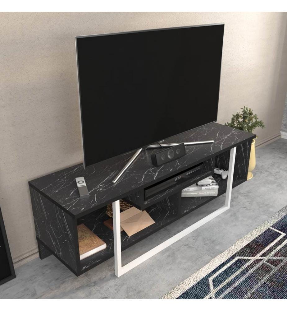 Schwarz,Weiss, Tv Schränke, 40,2X120X35,2 cm, Melaminbeschichtete Partikelplatte