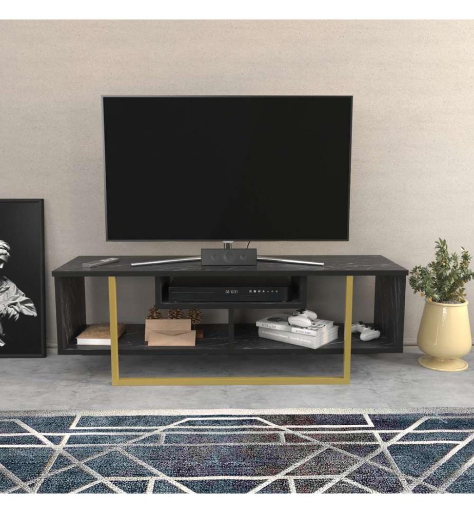 Schwarz,Gold, Tv Schränke, 40,2X120X35,2 cm, Melaminbeschichtete Partikelplatte